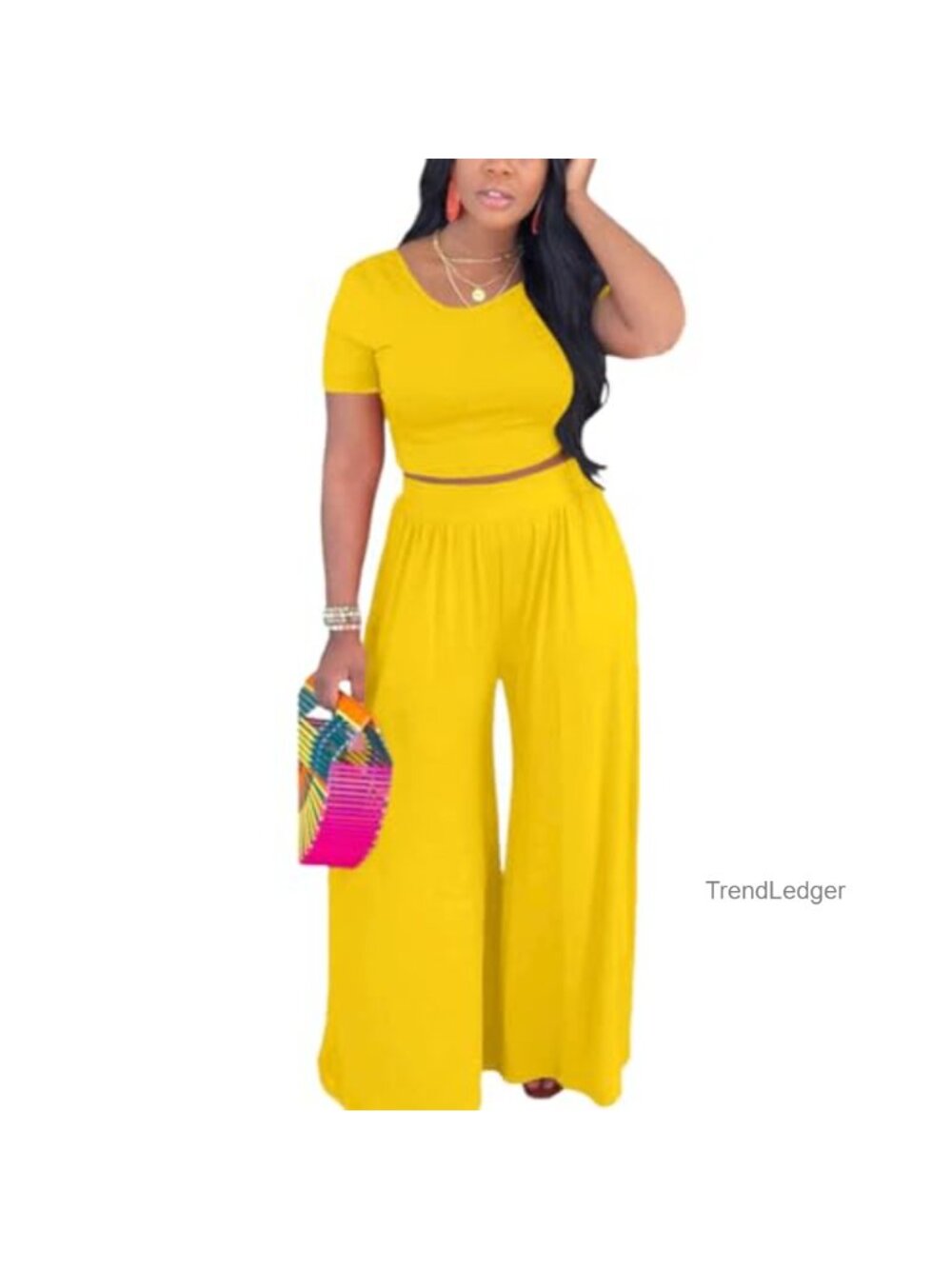Women 2 Piece Outfits Backless Crop Top Wide Leg Pants Set